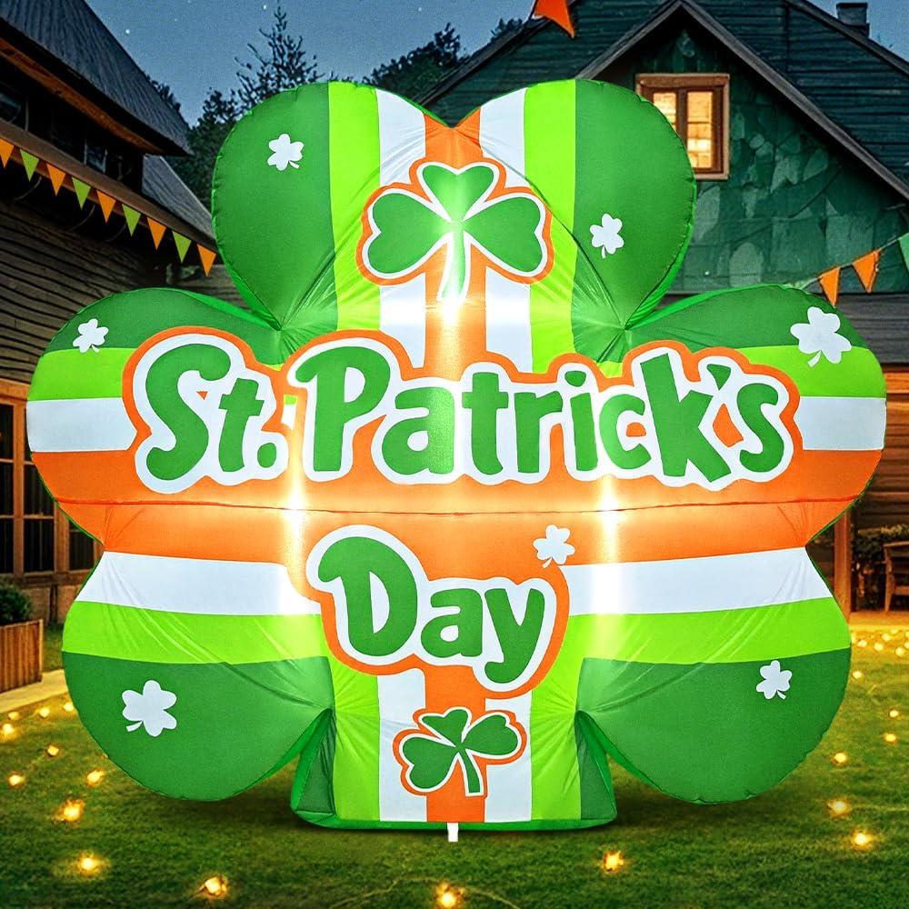 KOOY 5.5 FT St Patricks Day Inflatables Shamrock Outdoor Decoration, Giant Inflatable Lucky Clover Blow Up Yard Decorations, Saint Irish Outside Decorations for Yard Holiday Party Garden Lawn Dcor