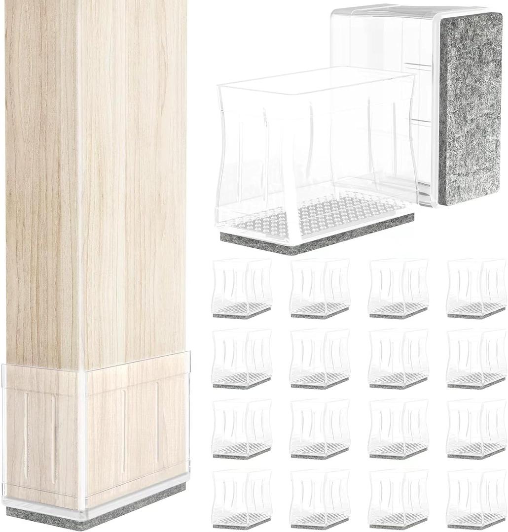 0.75" x 1.5" Rectangle Chair Leg Protectors for Hardwood Floors, Silicone Covers to Protect Wood Tile Floors Felt Pads Furniture Leg Caps Reduce Noise, Easy to Move.16 PCS Clear.