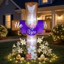 Blueweenly 4.5ft Easter Inflatable Cross Outdoor Decoration He is Risen Blow up Cross Yard Decorations with Build in LED Lights for Easter Christian Religious Yard Garden Lawn Party