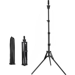 Wig Stand Tripod, Metal Adjustable Foldable Mannequin Head Stand, 63 Inch, Black, for Cosmetology Hairdressing Training (63 inch long)