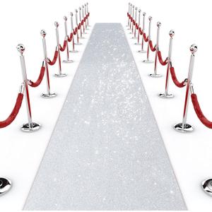 Shihanee Sequin Aisle Runner for Wedding Glitter Rug with Carpet Tape Sparkly Prom Outdoor Floor Birthday Carpet Runner for Ceremony Event Graduation Party(2 x 15 ft,Silver)