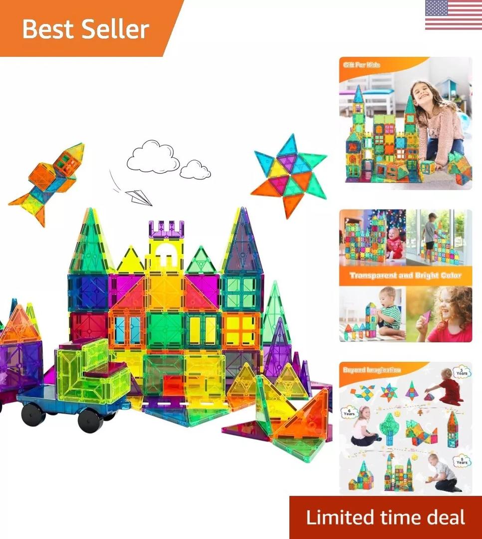 67 PCS Magnetic Tiles Building Blocks Plus 2 Car Bases Set Bundle Kits STEM Preschool Educational Learning Construction Toy