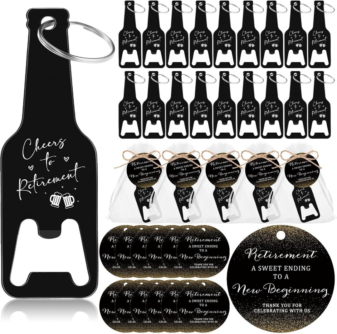 Maxcheck 50 Sets Retirement Party Favors for Guests Cheers to Retirement Bottle Opener Keychain Bulk with Thank You Tags Organza Bags Retirement Party Thank You Gift Idea Souvenirs