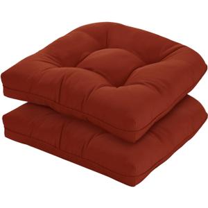 19x19 Outdoor Chair Cushions Set of 2, Wicker Patio Furniture Cushions with Tufted Buttons, Thick Outdoor Seat Cushions for Lawn Chairs, Overstuffed and Water Resistant, Brick Red (19''x19''x5'')
