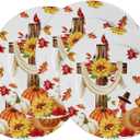 VJF Thanksgiving Ceramic Dinner Plates 10.5 Inch Set of 4 Round Turkey Cross Pumpkin Holiday Stackable Porcelain Plates Microwave & Dishwasher Safe for Holiday Party Family Feast Thanksgiving Decor