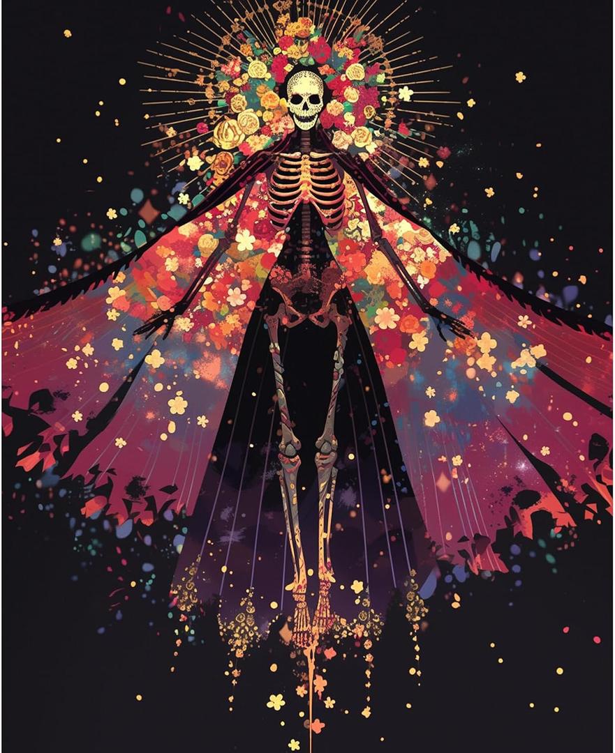 obterie Skull Paint by Numbers Kit for Adults Beginner Halloween Oil Painting Kit Adult Paint by Number Kits on Canvas DIY Painting for Beginners Art by Numbers for Gifts Home Wall Decor 16x20 Inch (YF013)