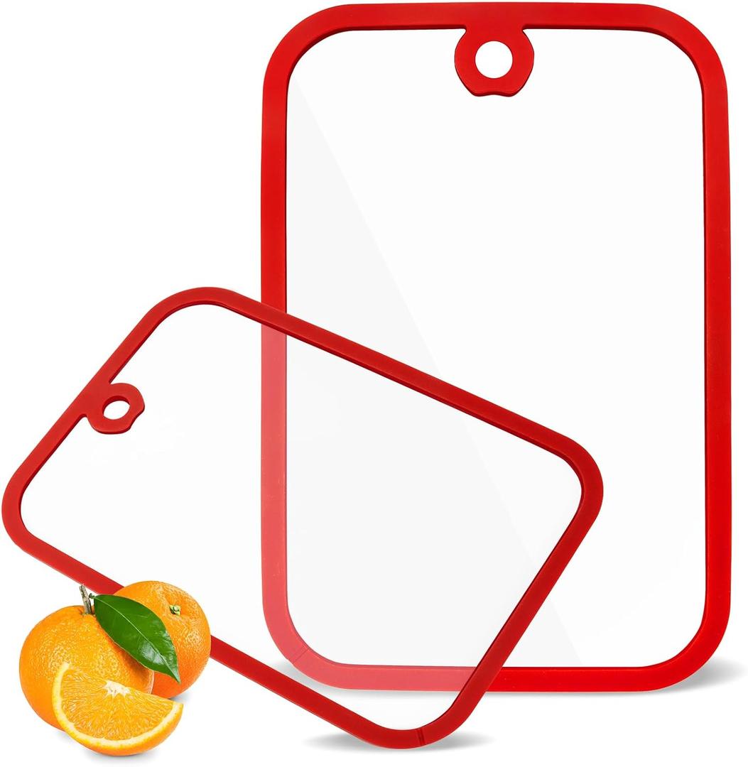 2 Pack Clear Glass Cutting Board, 2 Size Chopping Board with Non-slip Edges, Tempered Cutting Board with Hanging Hole for Kitchen Counter, Meal Prep, Dishwasher Safe (15"x 10", 12"x 8")