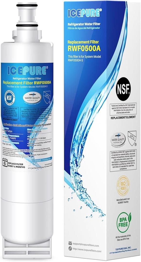 ICEPURE 4396508 Refrigerator Water Filter Compatible with Whirlpool 4396508, 4396510, Filter 5, EDR5RXD1, NL240V, WFL400, LC400V, 4392857, RWF0500A 1PACK