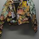 KANSOON Varsity Jacket Women Bomber Textured Floral Cropped Jackets Letterman Snap Buttons Long Sleeves Coats, M
