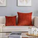 Kevin Textile Fall Pillow Covers Square Striped Corduroy Autunm Decor Couch Cushion Pillowcases for Living Room Toddler, 2 Packs, Burnt Brick (55x55 cm, 22 inch)