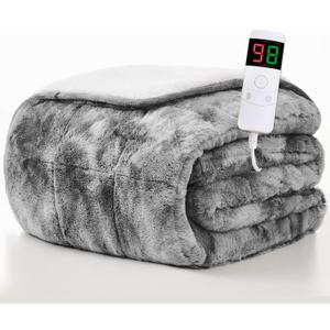 Homemate Heated Weighted Blanket for Adults - 50"x60" 10lbs Electric Throw Fast Heating Heavy Blanket 1/2/4/6/8 Hour Auto Off 10 Heat Levels Over-Heat Protection Luxury Faux Fur Sherpa
