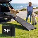 71" Extra Long Dog Ramp for Large Dogs, Heavy Duty Metal Frame Pet Ramp for High SUVs, Trucks and Cars, Portable Folding Travel Dog Ramps with Safety Latch, Supports up to 350lbs