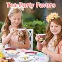 24 Sets Small Tea Party Favors Mini Teapots Teacups Set Miniature Tea Cups Gift Resin Figures with Cards 4 Colors for Kids Carnival Prizes Birthday Party Supply