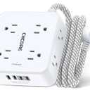 Surge Protector Power Strip - CHCORE 5Ft Braided Extension Cord with 8 Outlets with 4 USB (2 USB C) Charging Ports, Flat Plug Multi Plug Outlet Extender Charging Station for Home Office, ETL, White