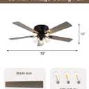 52 Inch Flush Mount Farmhouse Ceiling Fan with Lights and Remote | Rustic Fandelier Ceiling Fan, Low Profile Chandelier, 5 Dual Blade, for Bedroom Living Room, Reversible DC Motor 6 Speeds