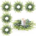6 Pcs Mini Christmas Wreaths Winter Candle Rings Artificial Blueberry Candle Wreaths for Pillars Rustic Wedding Farmhouse Wreath Table Centerpiece Decoration for Cabinet Kitchen Front Door Home Decor