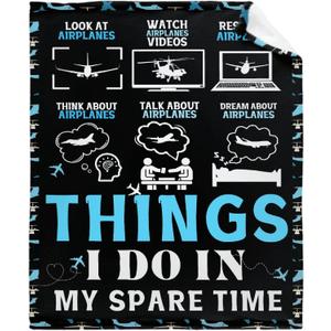 Airplane Throw Blanket, Aircraft Blanket, Pilot Gifts, Aviation Gifts for Men Boys Adults, Soft Flannel Plane Quilts, Airplane Decor, Lightweight Throw for Bed, Sofa, Outdoors, 40"x50" for Kids (Things I Do in My Spare Time)