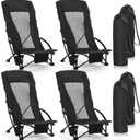 4 Pack Beach Chair for Adult High Back Low Beach Chair Bulk Portable Folding Camping Chairs Lightweight Sand Chairs with Cup Holder Carry Bag for Outdoor Camping Sand Concert