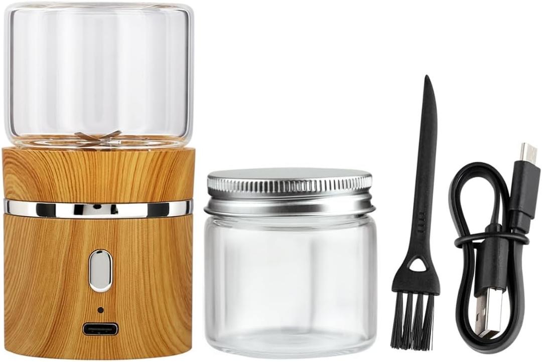 Electric Grinder Spice Crusher Rechargeable Mini Size 2" x 3.5" with 2PCS 1.7oz/50ml Glass Jar, Electric herb pill grinder