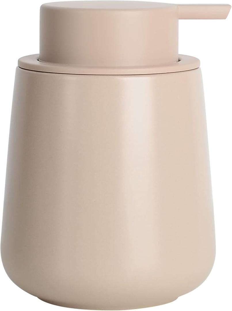 BosilunLife Hand Soap Dispenser - Ceramic Dish Soap Dispenser for Bathroom 12ounce Refillable Liquid Hand Wash Dispenser for Essential Oil, Lotion Soap, Khaki