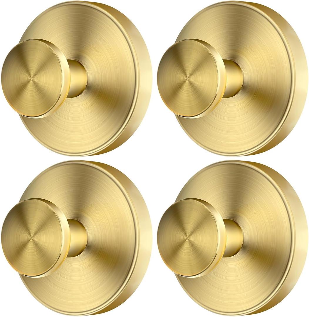2026 Upgraded Drill-Free Suction Cup Hooks, Stainless Steel Suction Cup Hooks for Shower, Mirror, Wall, Bathroom, Glass, Hanging Towels - 4 Pack, Gold