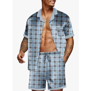 Ekouaer Men Satin Silk Pajamas Set with Pockets Sleepwear Shorts Satin Summer Loungewear 2 Piece Button Down Set S-3XL Size 2XL