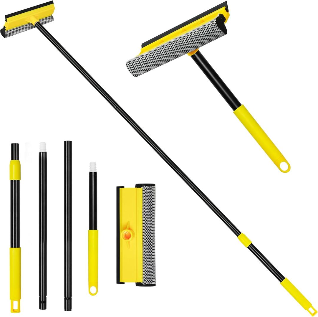 NEWE Window Squeegee with Extension Pole, 54.5 inches Car Windshield Washer Kit with Sponge, Extendable Shower Glass Cleaner Tool for Home Cleaning Mirror Auto Truck (Short Handle Included)