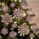 42pcs Rose Gold Snowflake Ornaments - Christmas Tree Decorations, Hanging Snowflake Decorations, Plastic Glitter Snow Flakes for Christmas, Winter, Party