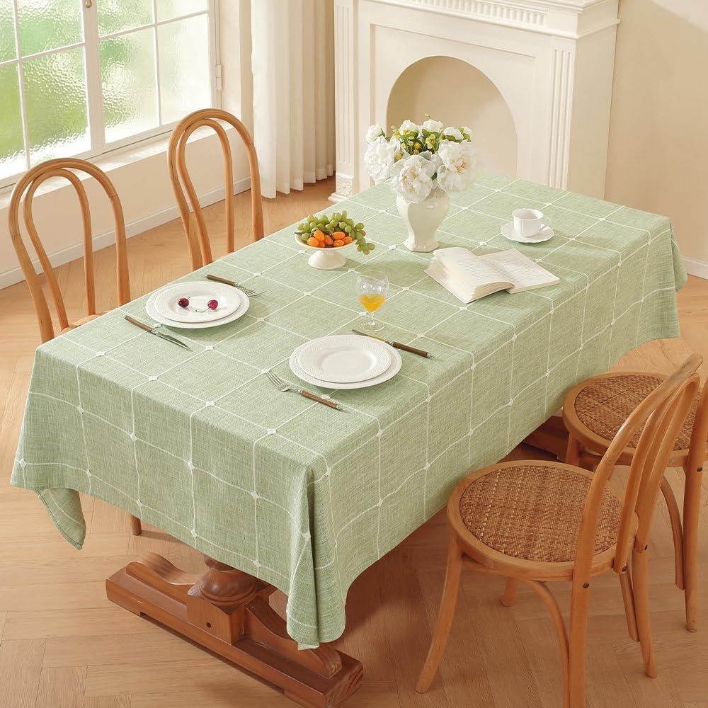 Zobesta Green Gingham Tablecloth Rectangle Table 60 x 102 Inch, Heavy Weight Washable Farmhouse Soft Boho Linen Table Cloth Rectangle for Outdoor, Party, Holiday, Picnic, Dining