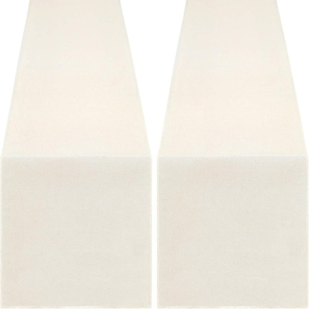 Burlap Table Runner White Wedding Table Cover Pack of 2 Long Rolls for Farmhouse Living Room Rustic Wedding Decoration, 2 Pack 12x84 Inch, White Beige
