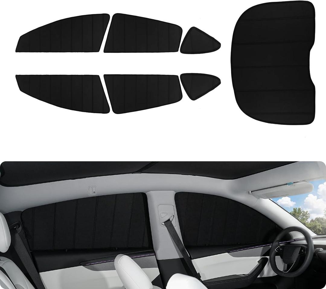BASENOR [Upgraded Gen2] Tesla Model Y Juniper Side Window Sunshade 2025 2026, 7PCS Full Set Wrinkle-Free Window Covers for Kids, Camping & Privacy Rest, Rear Windshield Reflective UV Protection