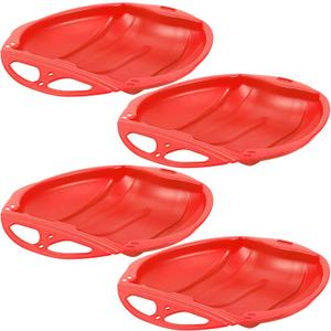 Snow Sleds for Kids with Handles Heavy Duty Outdoor Snow Saucer Sled Plastic Disc Beach Downhill, Winter Outdoor Sports (Red), Set of 4