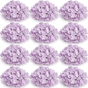 Hydrangea Flower Balls for Centerpieces - 12 PCS Artificial Floral Arrangement with Base, 8 Inch Diameter Fake Silk Kissing Ball for Wedding Table Home Party Decor - Lilac