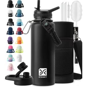 DYSANKY 40 oz Insulated Water Bottle | Thickened Stainless Steel Vacuum Metal | Portable Sports Water Jug for Gym and Hiking with Straw, Carrier Bag, Handle Strap | BPA-Free 40 oz, Black