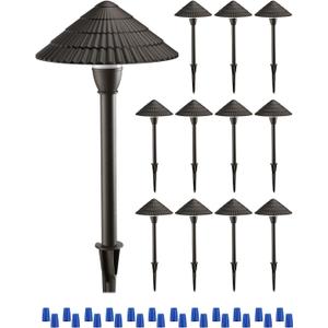 LEONLITE 12-Pack LED Low Voltage Landscape Lights, 3W Cast-Aluminum 12-24V Pathway Light, 4000K Cool White Waterproof Path Lights, ETL Listed Landscape Lighting Wired for Yard Lawn, Bronze