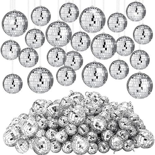 Funtery 100 Pcs Mirror Disco Balls Bulk Assorted Silver Hanging Disco Ball Decor for Home Wedding Birthday Dance Music 70 S Theme Party Christmas Tree Ornaments(1.2'', 2'')