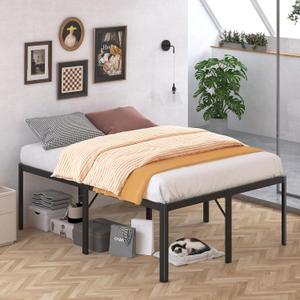 Likelalaso 24 Inch High Full Bed Frame with Rounded Corner, Heavy Duty Metal Bed Frame Full Under-Bed Storage Space, No Box Spring Needed, Noise Free, Easy Assembly, Black