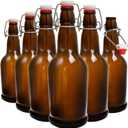 Swing Top Glass Bottles, 6 Pack Flip Top Beer Bottles with Airtight Lids,16 Oz Amber Glass Bottle with Lids, Kombucha Bottles, Beer Bottles for Home Brewing and Wine, Mead, Fermentation