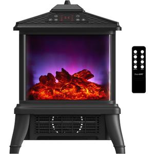 18-inch Freestanding Electric Fireplace, Equipped with 1500W/1650W Electric Wood Fireplace Flame Effect, Featuring Realistic Flames, 3-Second Quick Heating, Remote Control, and Adjustable Lighting (PTC-1506L)