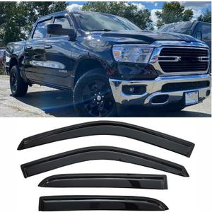 Tape-on Side Car Window Visor Rain Guards Vent Deflectors for 2009-2018 Dodge RAM 1500 2500 3500 Crew Cab Truck Accessories Smoke Tinted 4pcs