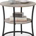 VASAGLE Side Table, Round End Table with 2 Storage Shelves for Living Room, Bedroom, Nightstand with Steel Frame for Small Spaces, Accent Coffee Table, Greige and Ink Black