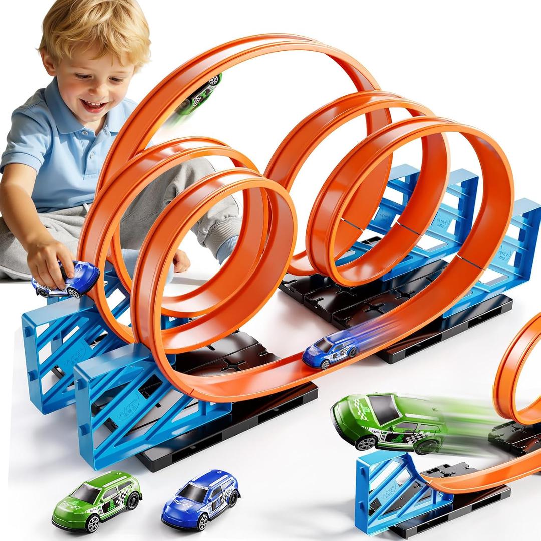 Race Track Car Set for Kids Ages 3-5 4-8, Toy Car Track Set for Boys 3+ with 5 Rotating Track, Race Car Track with 2 Small Cars, Boys Toy, Gifts Toys for Kids 3 4 5 6 7 8