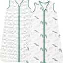 DaysU Cotton Baby Sleep Sack, Sleeveless Baby Sleeping Bag with Two-Way Zipper, Embroidered and Printed Baby Wearable Blanket for Newborn Baby Unisex 0-6 Months, 2-Pack, Green Crocodile, 0.5 TOG