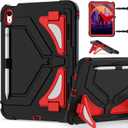 Scnioy Case for iPad (A16) 11th Generation 2025, iPad 10th Generation Case 2022, Kids Friendly i Pad 10th Gen Cover with Multi-Angles Kickstand Shoulder Strap Screen Protector 11/10.9 Inch, Black Red
