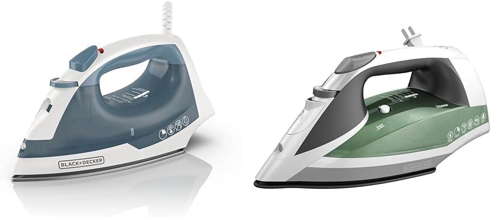 BLACK+DECKER Easy Steam Compact Iron, IR40V, Nonstick Plate, SmartSteam, Anti-Drip, Auto Shutoff & Vitessa Advanced Steam Iron, ICR2020, Even Steam Nonstick Soleplate, Auto Shutoff, 1 pcs