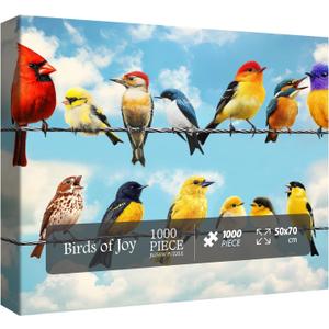Cute Colorful Bird Cardinal Puzzles for Adults 1000 Pieces, Funny Pretty Hummingbird Jigsaw Puzzles, Art Aesthetic Nature Animal Goldfinch Blue Sky Puzzle
