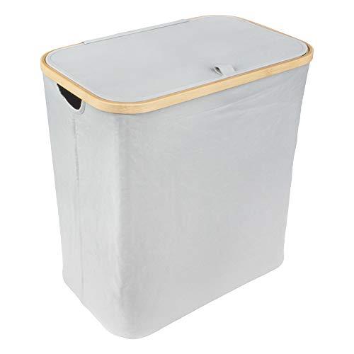 Foldable Bamboo Laundry Hamper with Lid - Decor Essentials for Any Room - Extra Large - Rectangular - Gray