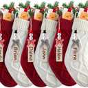 Minetom Personalized Christmas Stockings,18 Inches Custom Name Christmas Stocking with DIY Snowman Name Tags,6 Pack Knitted Xmas Stocking for Stair Fireplace Tree Hanging,Red and White