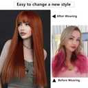 7JHH WIGS 26Inch Long Straight Wig with Bangs Ginger Wig Heat Resistant Synthetic Ginger Orange Wig Make Natural Looking Wigs for Women Party Cospaly and Daily Used