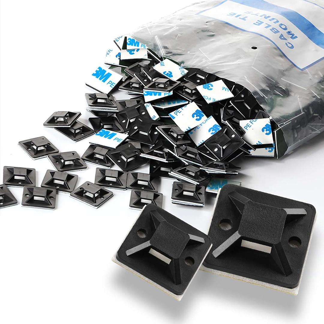 Self Adhesive Cable Tie Mounts - 3M Strongly Adhesive-Backed Zip Tie Base Holders for Home, Office Cable Wire Management